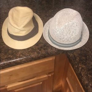Lot of 2 Fedora Hats - Straw Tan & White - S & L
